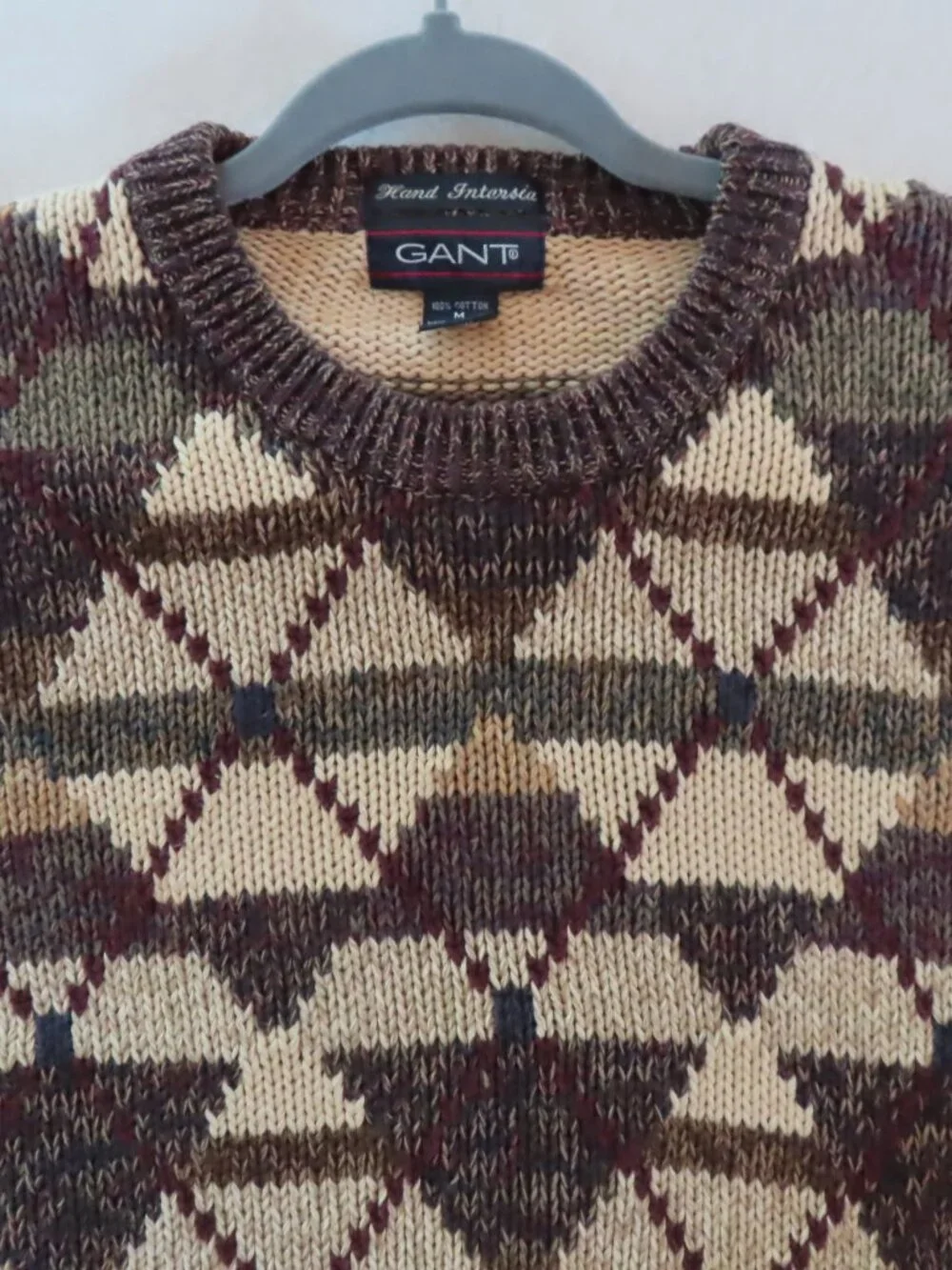 Gant Sweater Hand Intersia Knit Chunky Grandpacore Crew Neck Cotton Medium